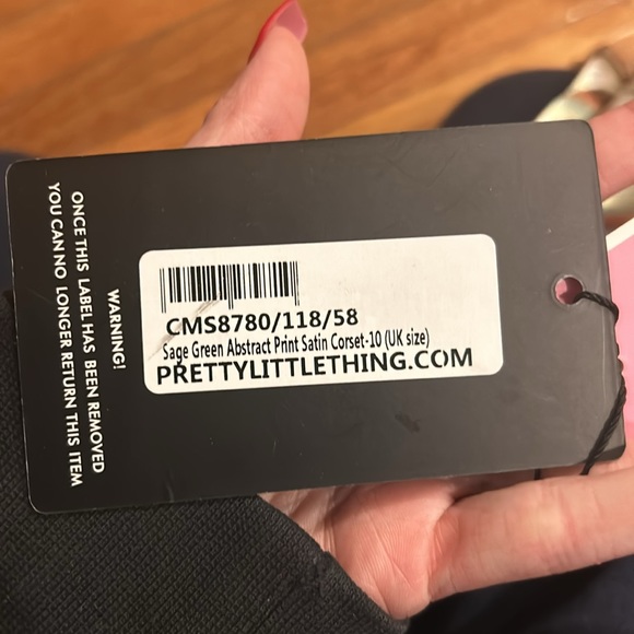 Prettylittlething Sage Green Abstract Print Satin Corset - Picture 5 of 5